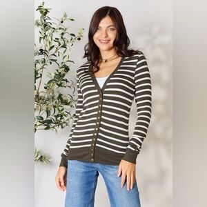 Zenana Striped Snap Down Cardigan